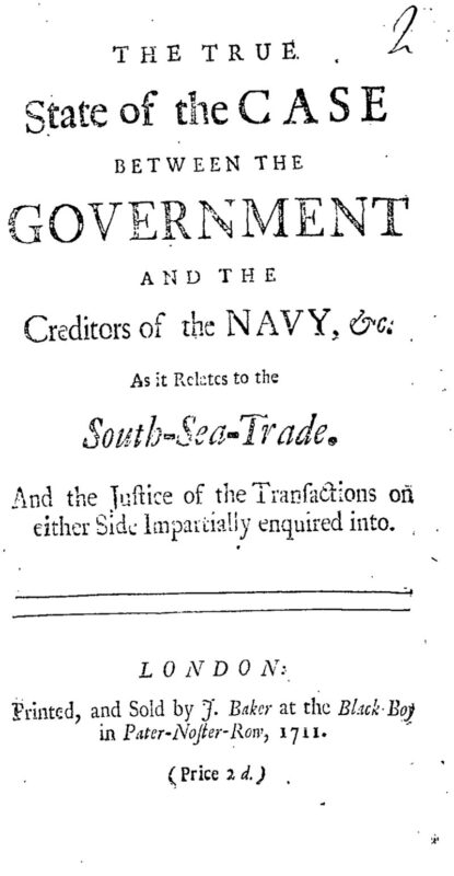 Title page of a pamphlet about the South Sea Trade.